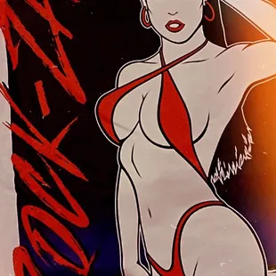 a woman in a red bikini