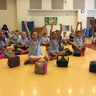 Cheering on team members during "Minute to Win It" games