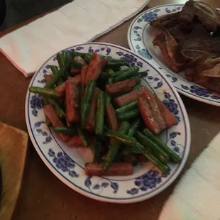 Spam/green beans and kalbi