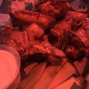 chicken wings and celery sticks
