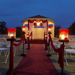 Gazebo decorated after sunset