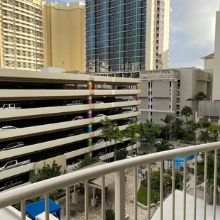 Balcony view of a parking lot that constantly has cars going around making tire noises!!!