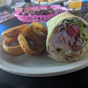 Club Wrap for $11.95 + $1.25 up-charge for Onion Rings.