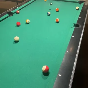 a pool table with balls on it