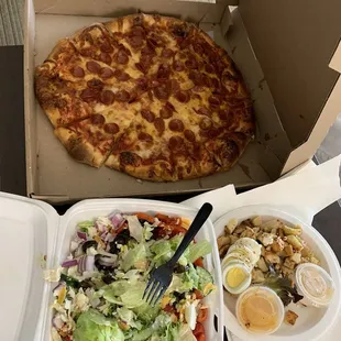 Our order: Pepperoni pizza and Mediterranean Salad!