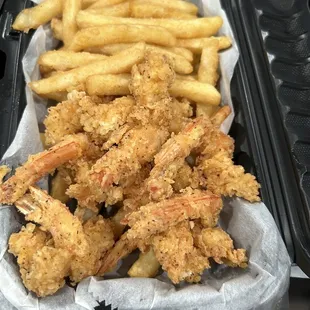 Fried shrimp with French fries