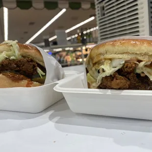 a close up of two sandwiches