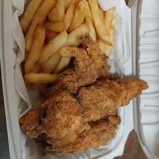 The chicken tenders and fries