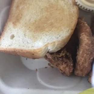 Chicken Tenders, Honey Mustard Sauce and Texas Toast.