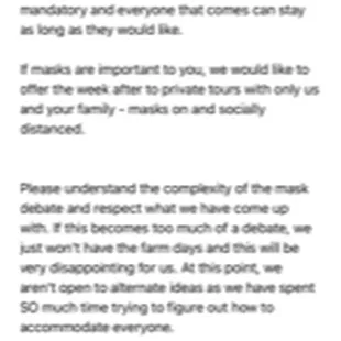 Email indicating the masks are a debate, and that they would have a no-mask community day.