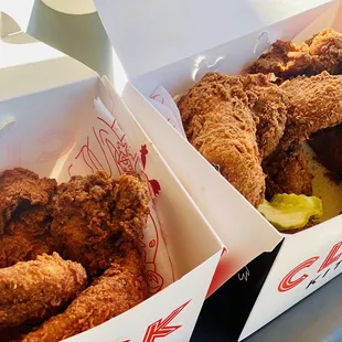 Left Kentucky style wings medium heat Right Classic wings