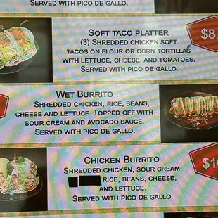 Menu stating what the Wet Burrito is