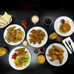 Fried chicken, Salad, Chicken Tenders, delicious Sandwich