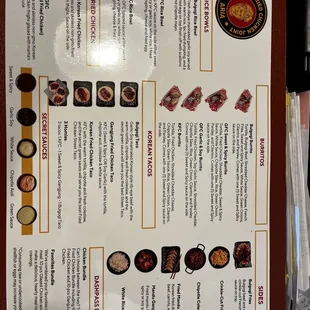 Korean food menu