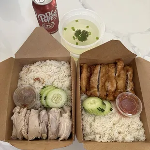 Hainan Chicken Over Rice &amp; Crispy Chicken with Rice