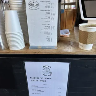 Coffee and bagel menu.