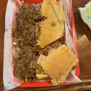 Cuban style sandwich with debris fries.