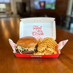 Clyde&apos;s OG combo with waffle fries.