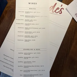 Wine menu