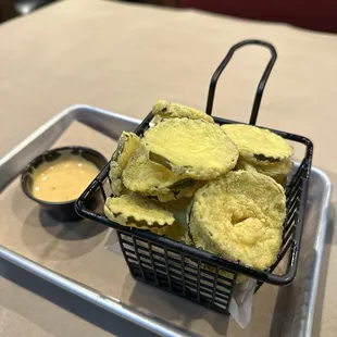 Fried pickles with Bayou Sauce. Delicious!!!