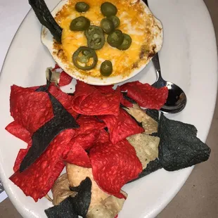 a plate of chips and dip