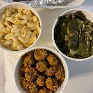 Sides of Mac &amp; Cheese, Fried Okra &amp; Collard Greens ($5 each)