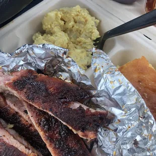 Ribs potato salad cornbread