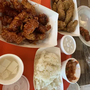 a variety of food items on a table