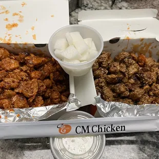 Tikku Red Hot Pepper Gizzard &amp; Tikku Soy Sauce Gizzard with sides of daikon