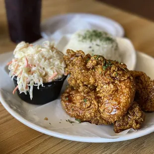 fried chicken, coleslaw and coleslaw
