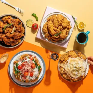 a variety of dishes on a table