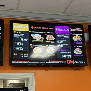 menus and prices on the wall