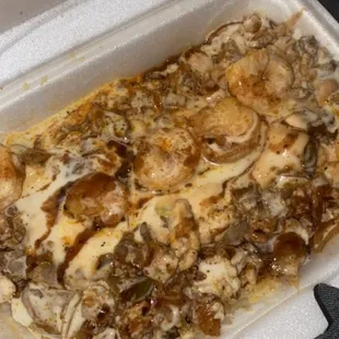 Shrimp &amp; steak Loaded Chicken Stuffed Potato