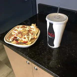 Monster nachos with large drink (close to $19 including tax).