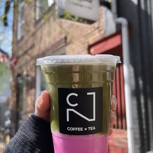 Iced Sakura Matcha Latte with Espresso