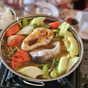 Sweet-and-sour soup with catfish.