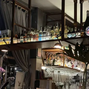 Liquor shelf above the bar area