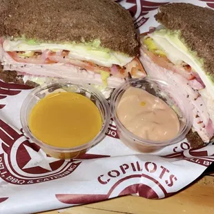 Spitfire with pepperonis and mustard sauce