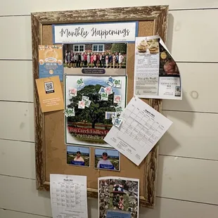 Monthly happenings board.