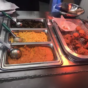 Yam, Mac and greens.