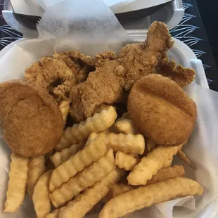 Chicken fingers, fries and beignets