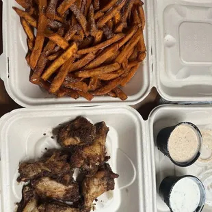 chicken wings and fried chicken, food