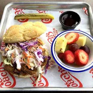 Pulled Pork Sandwich with Mixed Fruit - Mmm!