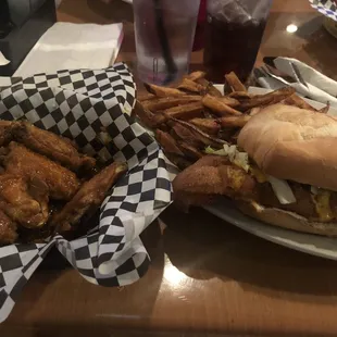 Wings and fish sandwich