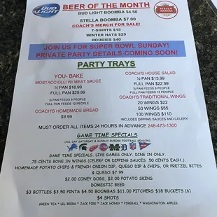 Menu specials