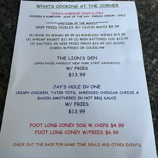 Menu specials