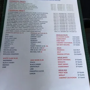 Drink menu