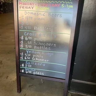 Happy hour menu
