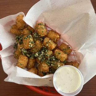 Garlic tater totes (instead of fries) $5.25