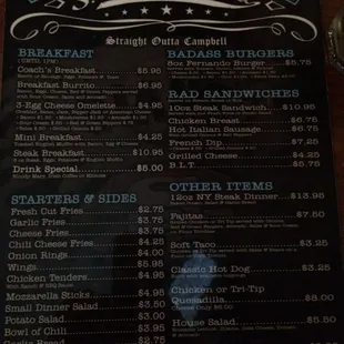 the menu